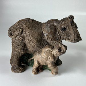 Vtg Stone Critters Elephant Mother Child Figurine United Design Corp 90s